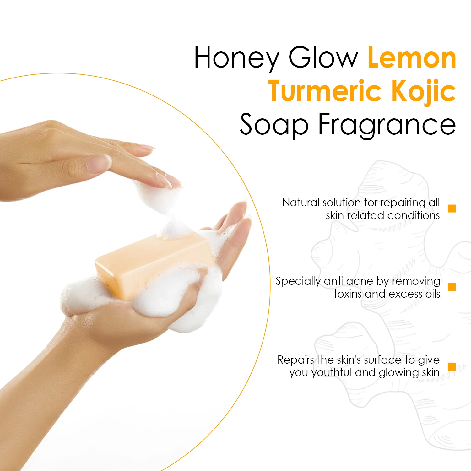 Private Label 100g Lemon Turmeric Kojic Acid Soap Handmade Dark Spot Remover Anti Acne Whitening Soap