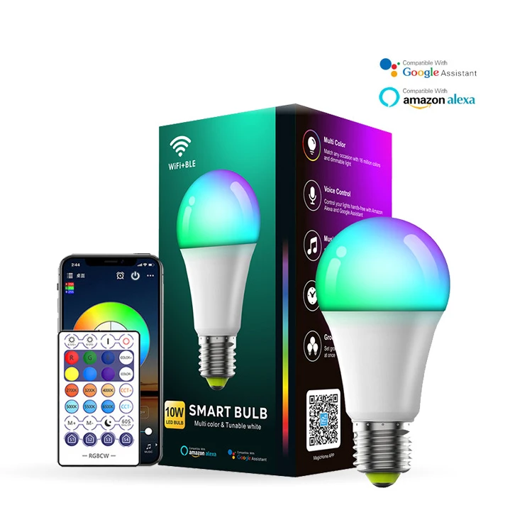 HOMIFINE Color Changing Light Bulb Dimmable  E26 Mood Flood Light WIFI RGB LED Light Bulb with Remote Control and Timer
