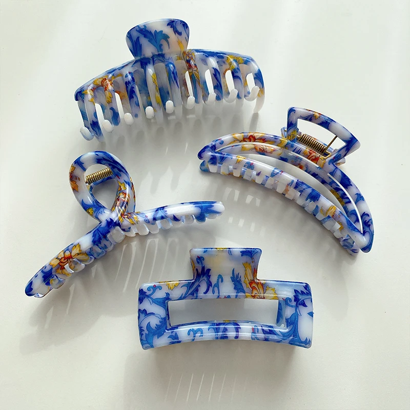 Blue and white porcelain Chinese style female hair shark clip simple temperament hair claws