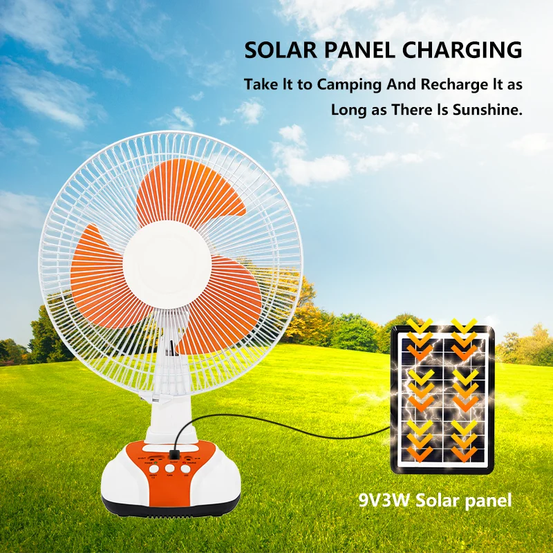 Hight Quality Home Desktop 14 Inch 16Inch Fans Dc Rechargeable 12Inch Solar Table Fan With Solar Panel And Bulb