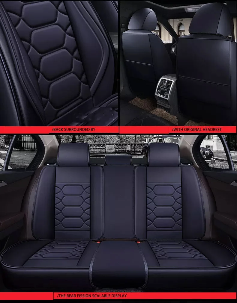 Car Seats Cover Full Set Sports Leather Universal with Car Seat Cushion 9pcs Eco-friendly Auto Upholstery Protect Car Interior