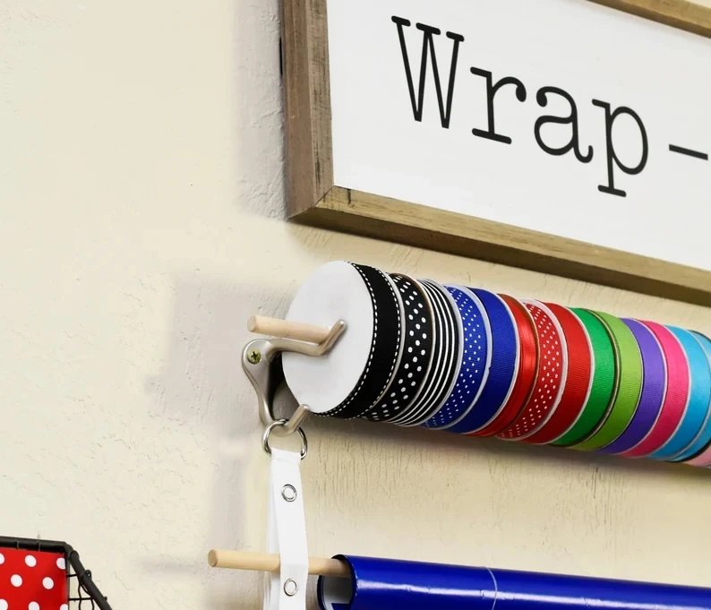 Handmade Wall Hanging Gift Wrap Storage 22 Rolls Christmas Gift Wrap Organizer Wrapping Paper Storage Rack