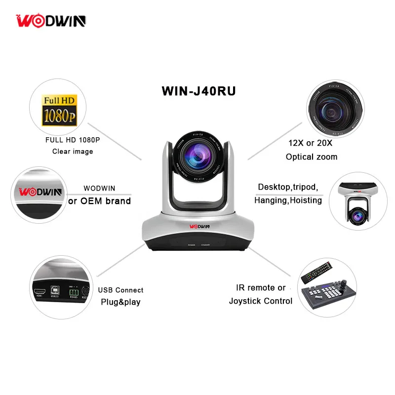 WODWIN 2022 New 20x optical zoom USB2.0 Web HD 1080p ptz Video Camera for Live Conferencing/Broadcasting