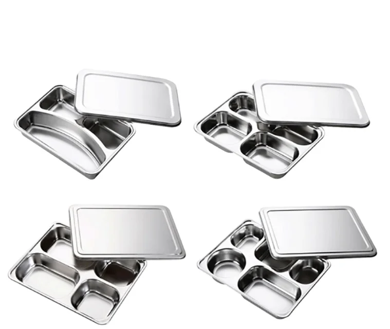 Hot Sale 4 Compartments Original Rectangle Food Container With Plastic or SS Lid Kitchen Stainless Steel Bento Lunch Box