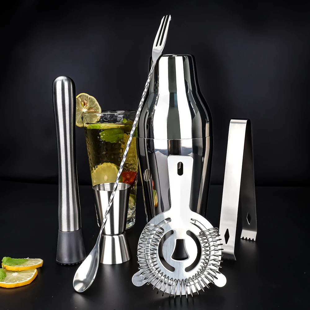 Factory Direct 700ml Silver Metal Bar Tools Bartender Kit Stainless Steel Cocktail Shaker Set