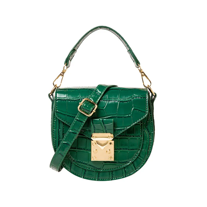 Patent Leather Pu Handbag Round Saddle Bag Royal Blue Women Detachable Handle Lock Crossbody Bag Sling Bag