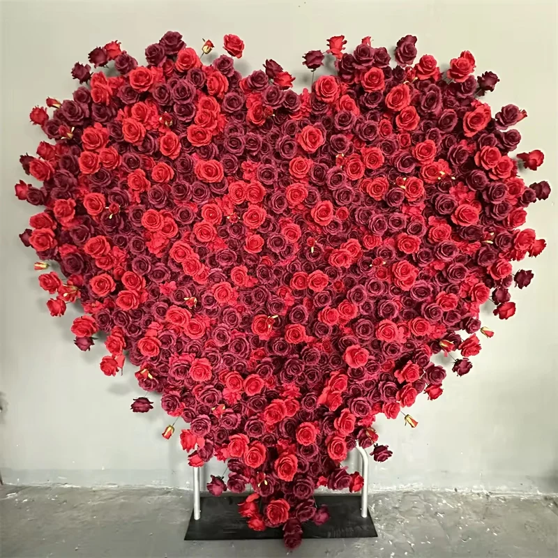 Wedding red heart-shaped flower stage background party decoration floral arrangement heart-shaped frame arch decoration flowers
