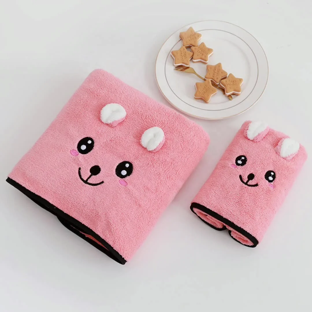 Household Adult Soft Cute Bear Custom Microfiber Coral Fleece Absorbent Non-shedding Bath Towel Set With Ears