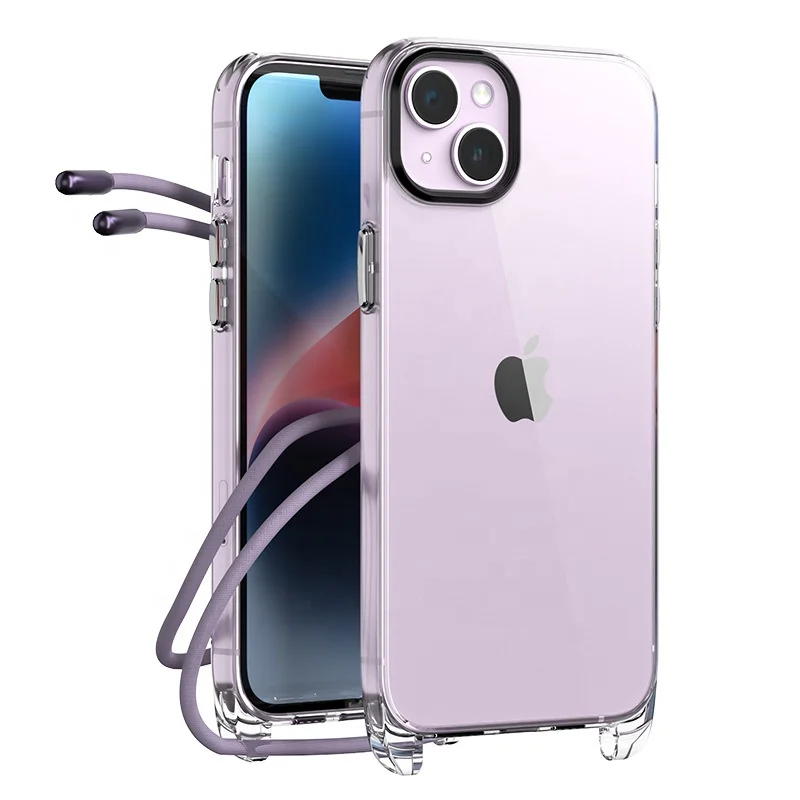 Crystal Clear Rope Phone Case For iPhone 14 Pro With Adjustable Strap Lanyard Anti-Drop Protective Cover