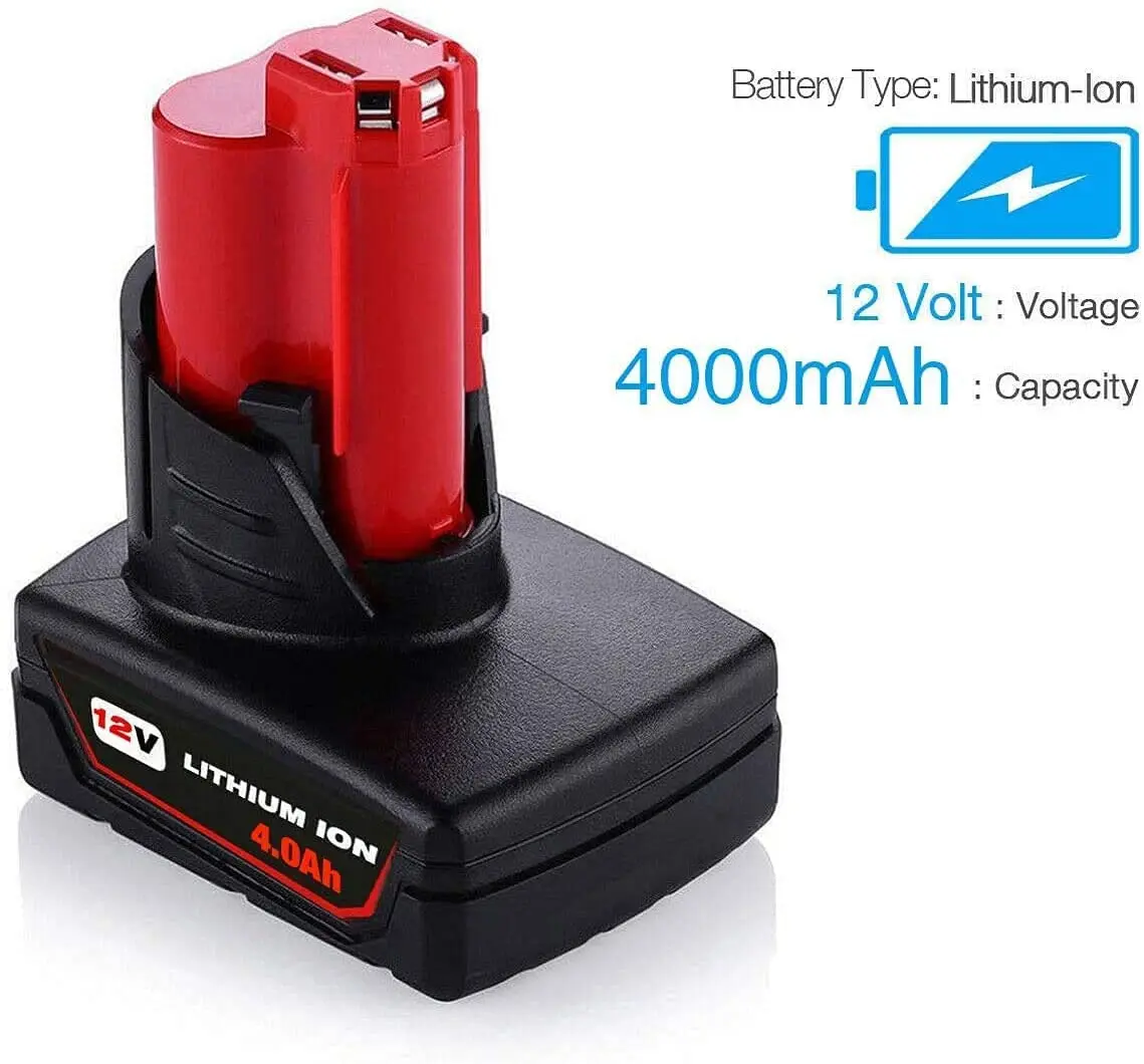 4.0Ah 12V Lithium Replacement for Milwaukee 12V Battery 48-11-2411 48-11-2420