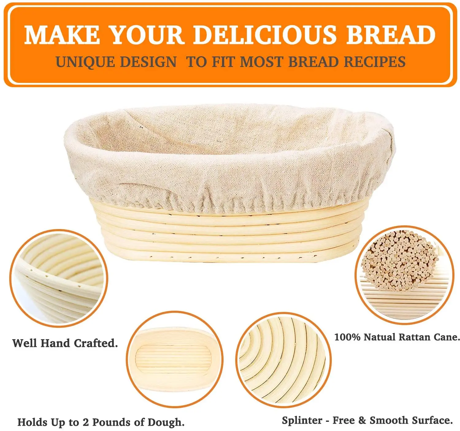 new design 10inch hot sale Durable Indonesia Oval proofing basket banneton basket with cloth lining