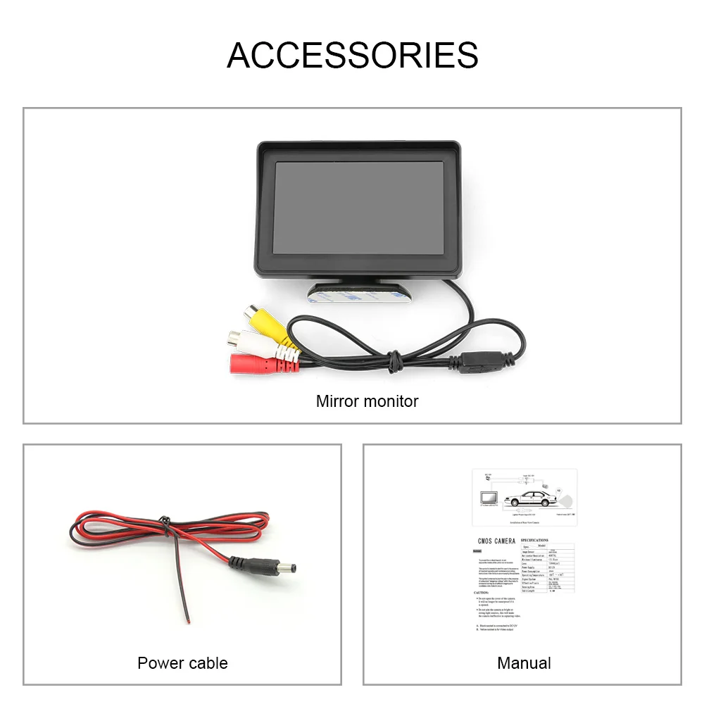 Car reversing aid 4.3inch car lcd 2 RCA video input display backup reverse parking monitor