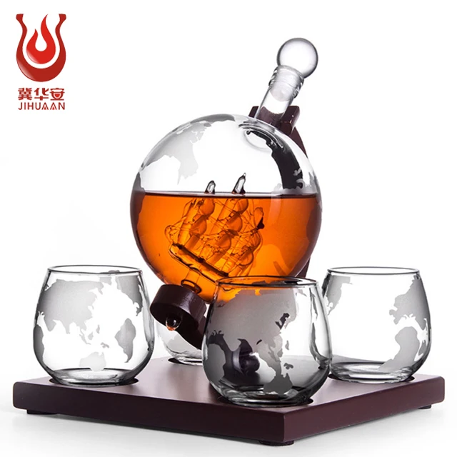 Factory Custom 1000ml Globe Decanter Shaped Glass Whiskey wine Decanter Set