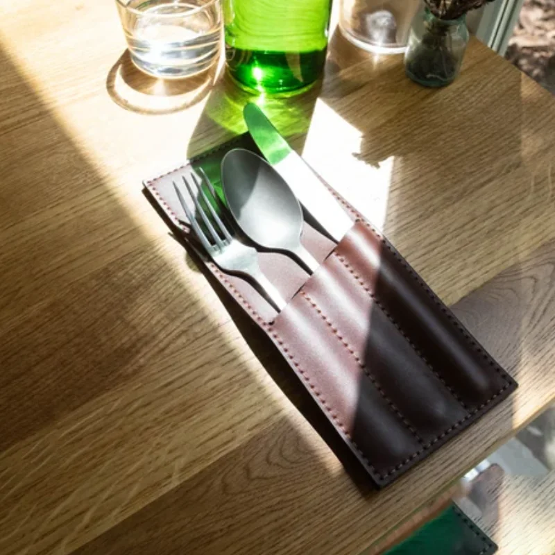 PU  Leather Personalized Cutlery Pouch Holder Cafe Bar Restaurant Cutlery Organizer Utensil Organizer Spoon and Fork Holder