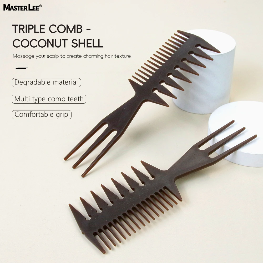 100% Environmental Friendly Material Men Women Hair Dressing Styling Fork Comb Oil Head Coconut Fibre Wide Tooth Comb