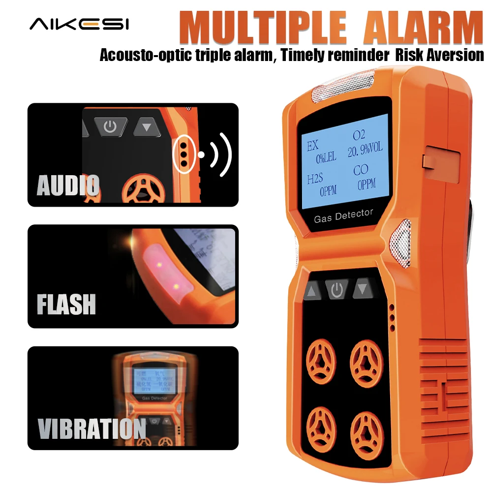 AIKESI ADKS-4 Handheld O2 CO H2S LEL Multi Gas Test Monitor Methane Propane Plug-In Portable gas Analyzer detector DDS sensor
