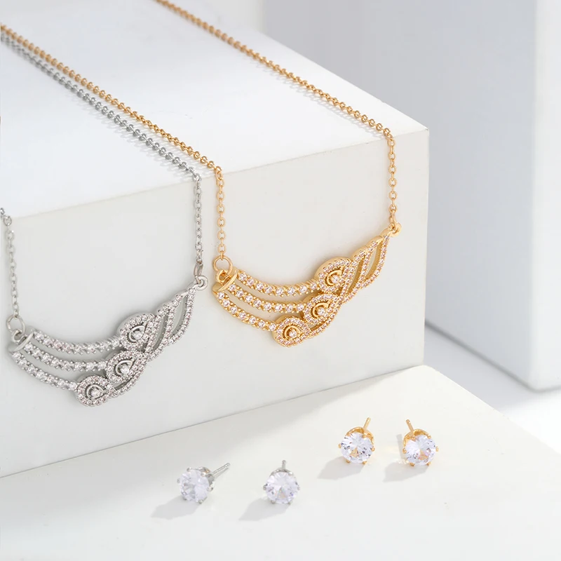 CDD Luxury Zircon Water Drop Crystal Earrings Necklace Set Engagement Wedding Bridal Jewelry Set for Women