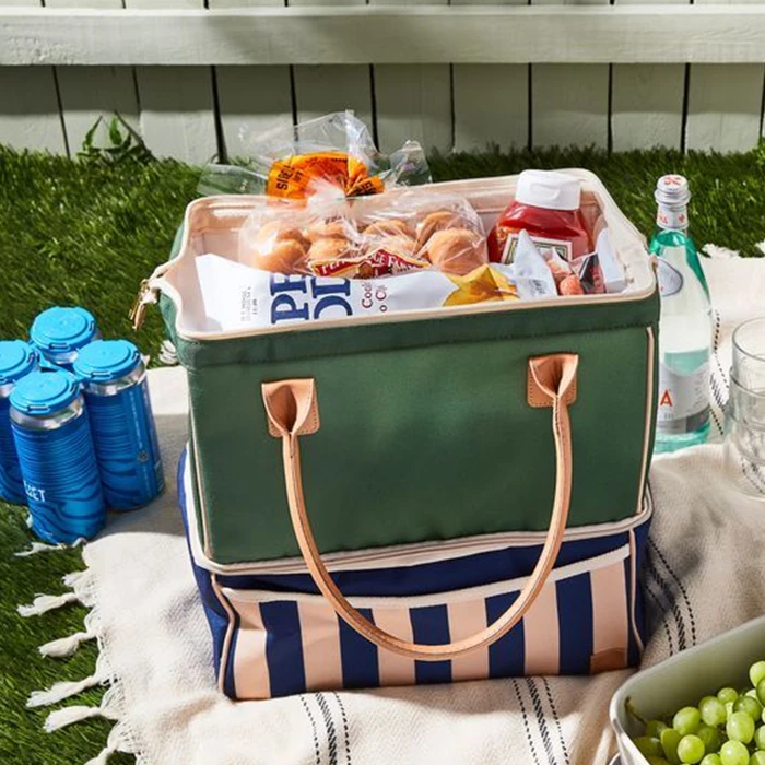 Beach Picnic Cooler Reusable Thermal Insulated Tote for Cold Drink Wine Grocery Hot Food Delivery Non Woven Nylon Bag