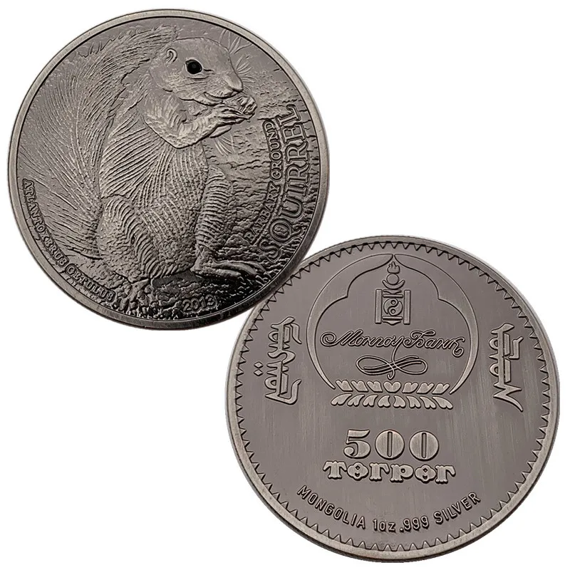 Zodiac rat Antique Commemorative Coins Inlaid With Diamond Mongolian Coins customized with Free Metal Badge