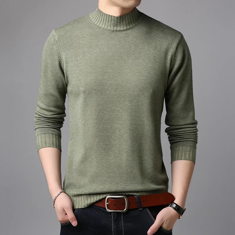 2020 модный мужской классический стиль средней высоты воротник однотонный приталенный акриловый мужской свитер