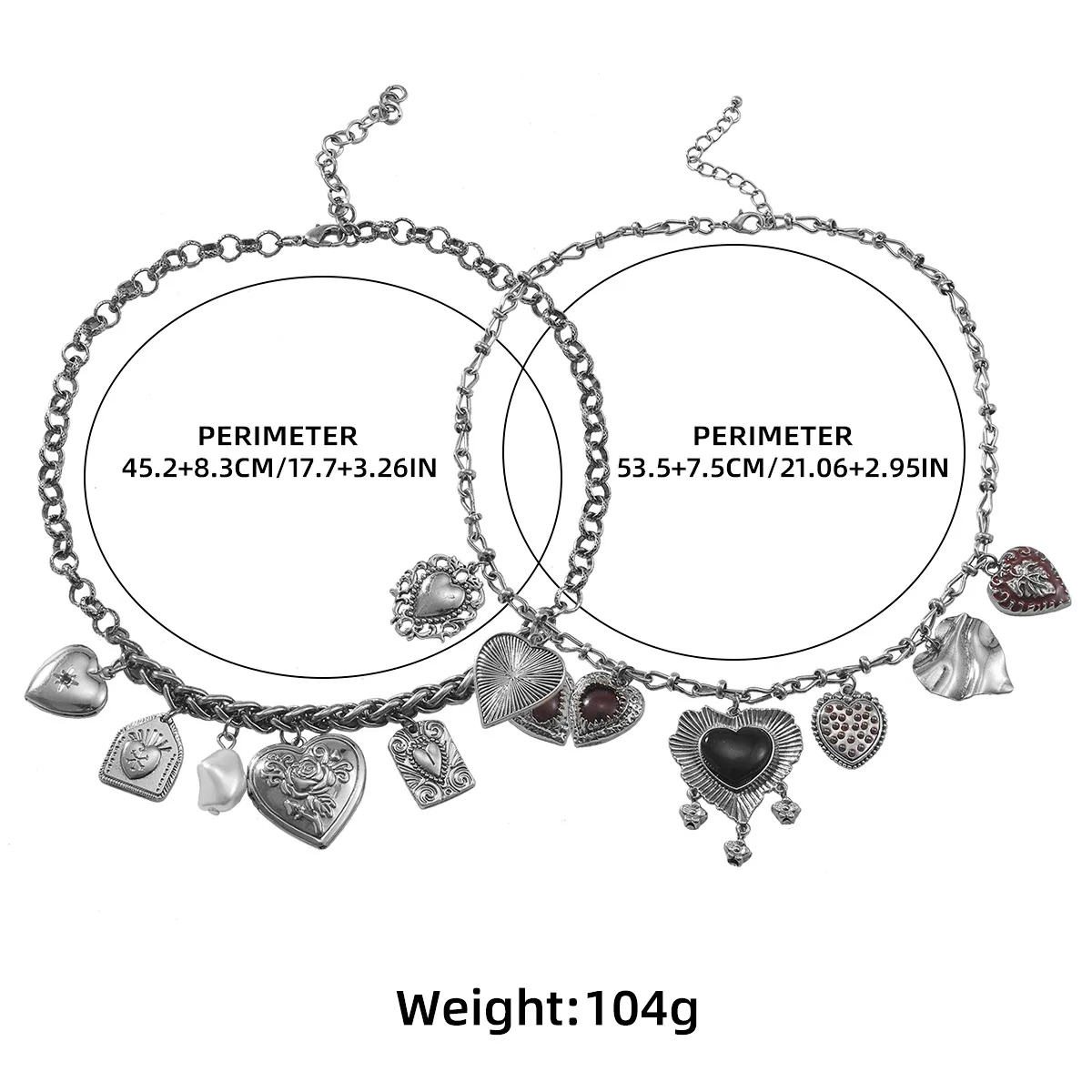 Fashion Jewelry Wholesale Retro Necklaces Statement Metal Heart-shaped Silver Pendant Multi Layer Pendant Necklace Women