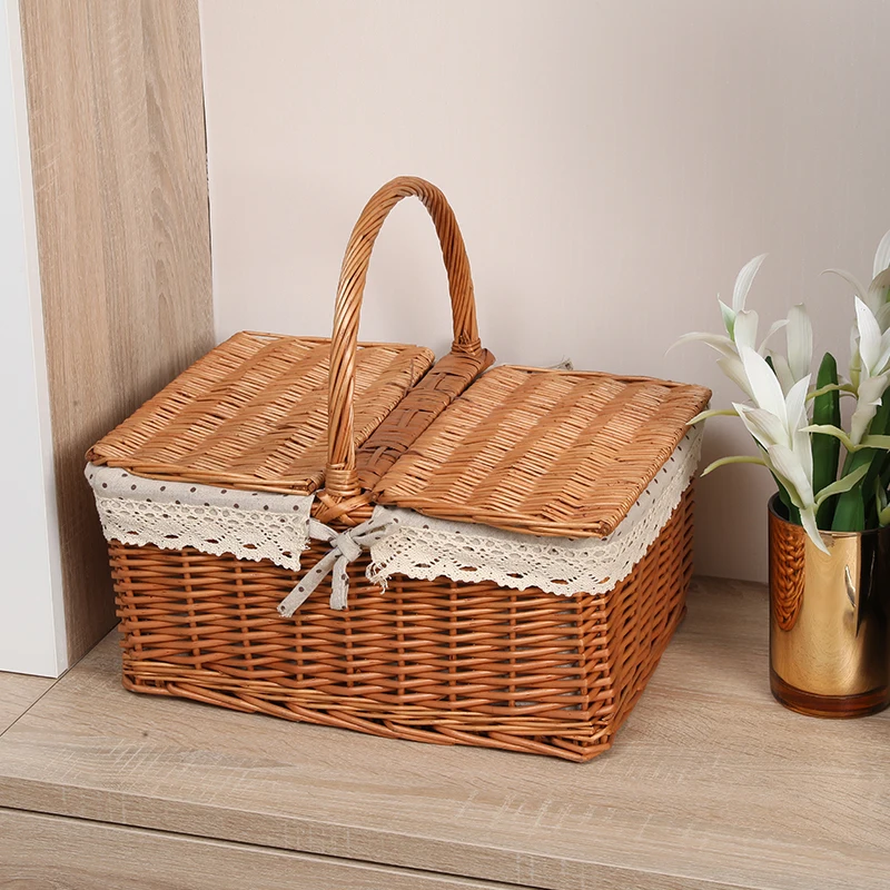 Wholesale Picnic Baskets Wicker Basket With Lid For Picnic Holiday Wicker Picnic Basket