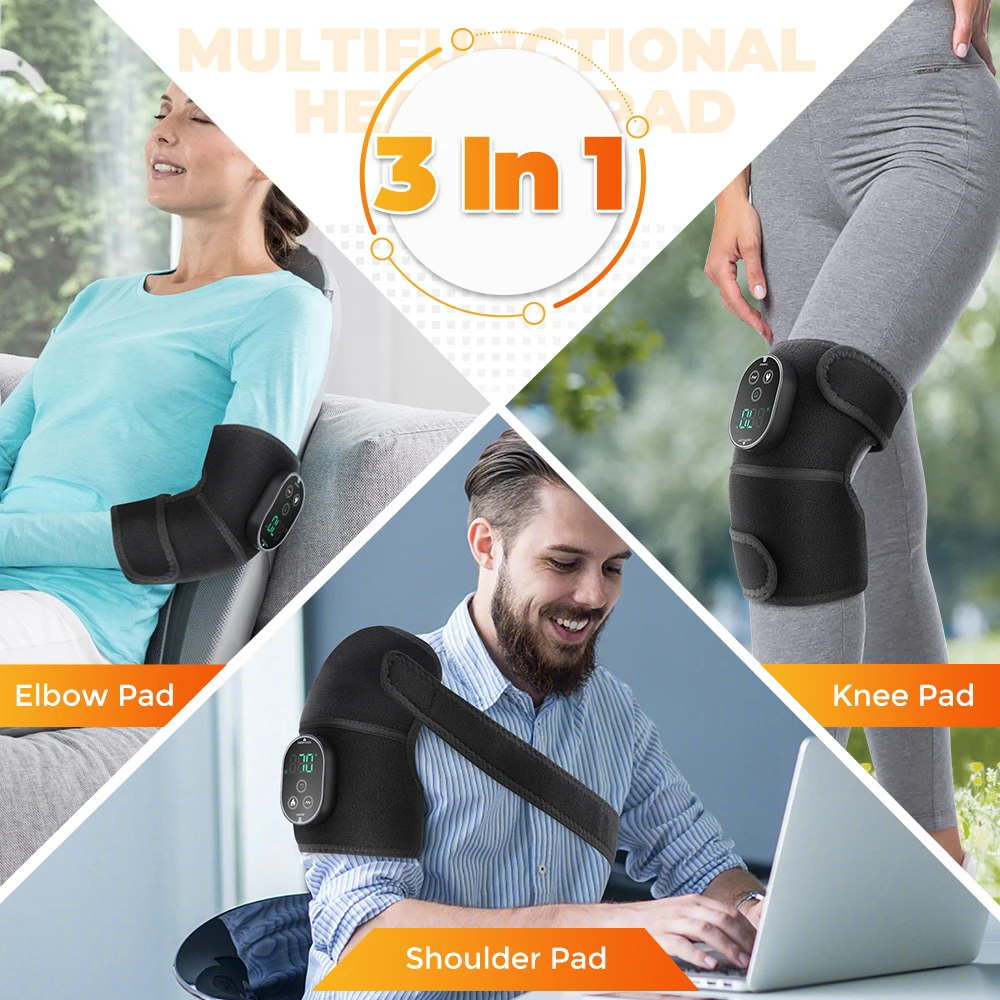3 in 1 Cordless Vibration Elbow Shoulder Pads Massage Belt Electric Heating Knee Brace Massager