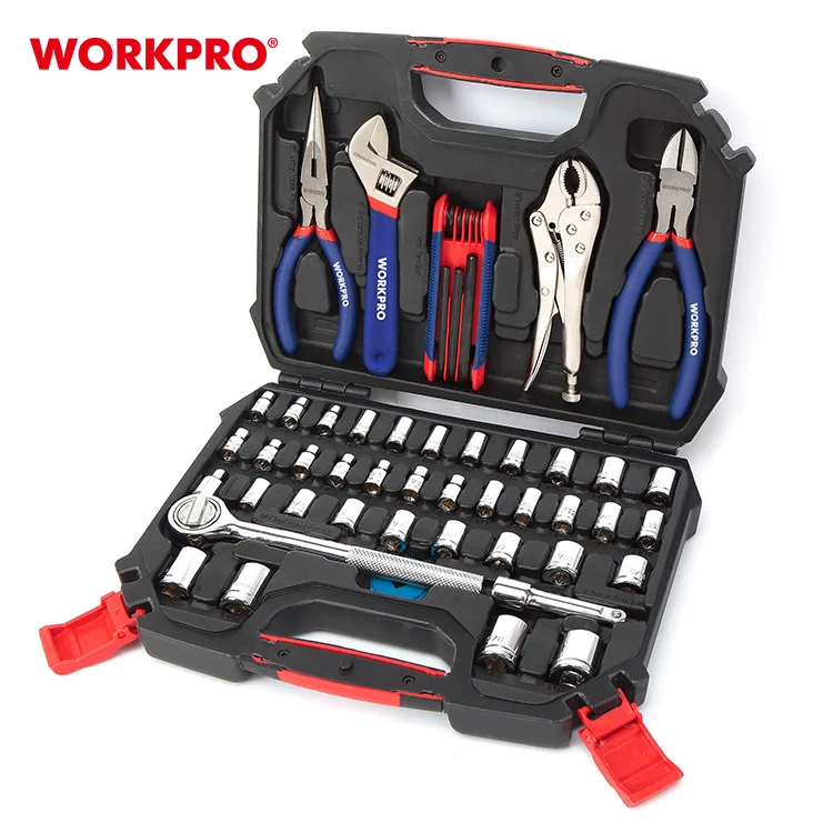 WORKPRO 52 PC Mechanical Hand Tool Kit with Bag Storage Case Plastic File Electrical Set
