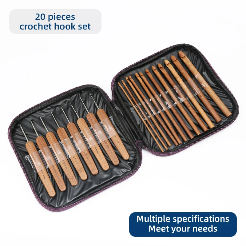 JP 20 Pcs Diy Hand Knitting Needle Bamboo Crochet Needle Knitting Tools Crochet Hook Set In Pu Bag