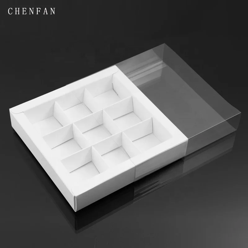 Suppliers custom clear lid 9 holes sweet food paper box paper grids packaging food grade chocolate box box packaging