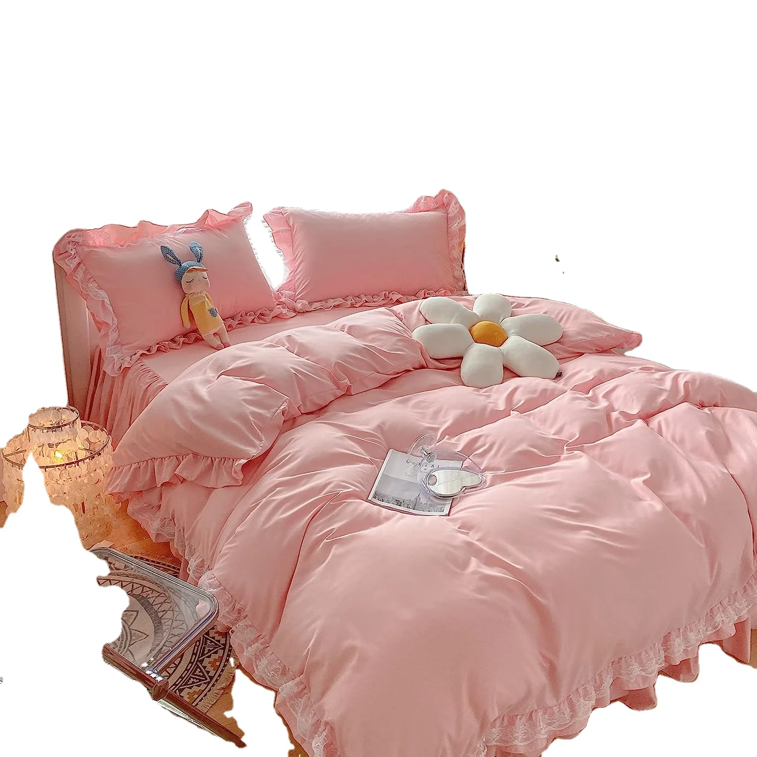 custom duvet cover comforter quilt cover with zipper ties Duvet Cover with Zipper pink bedding set Polyester fibre