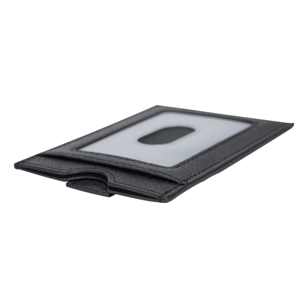 Free Sample New Arrival Custom Design Black Saffiano Leather Pull Tab Credit Card Holder Men Slim Front Pocket Card Wallet