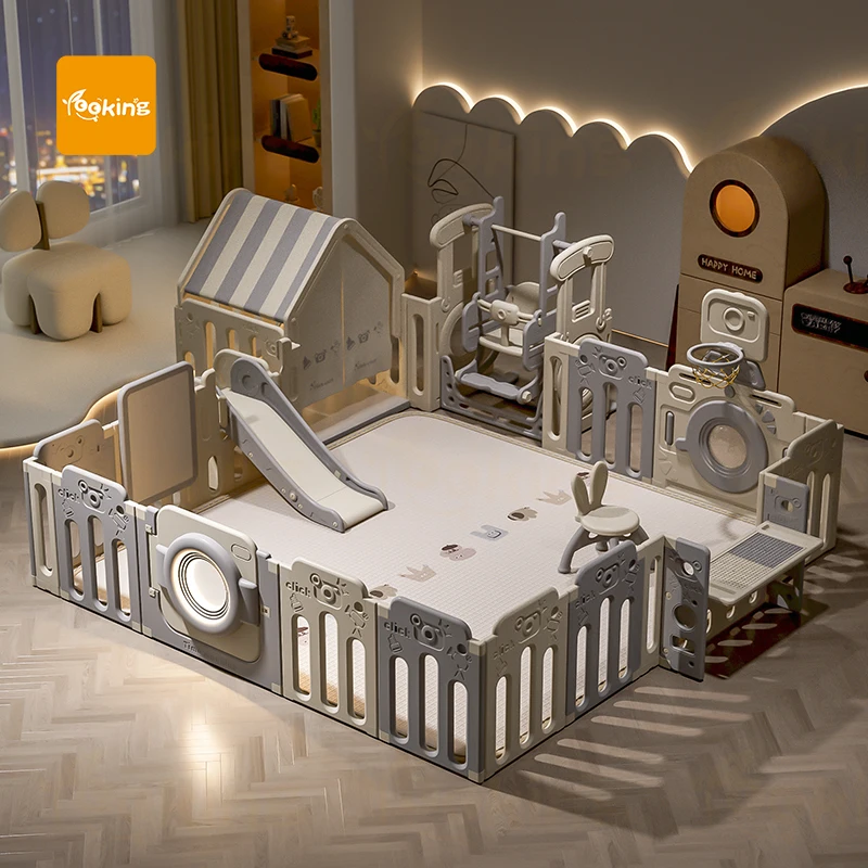Easy Install Playpen Play Area For Kids Indoor Grey Large Babies Travel Cercadinhos Para Crianas Safety Fence Play Pen
