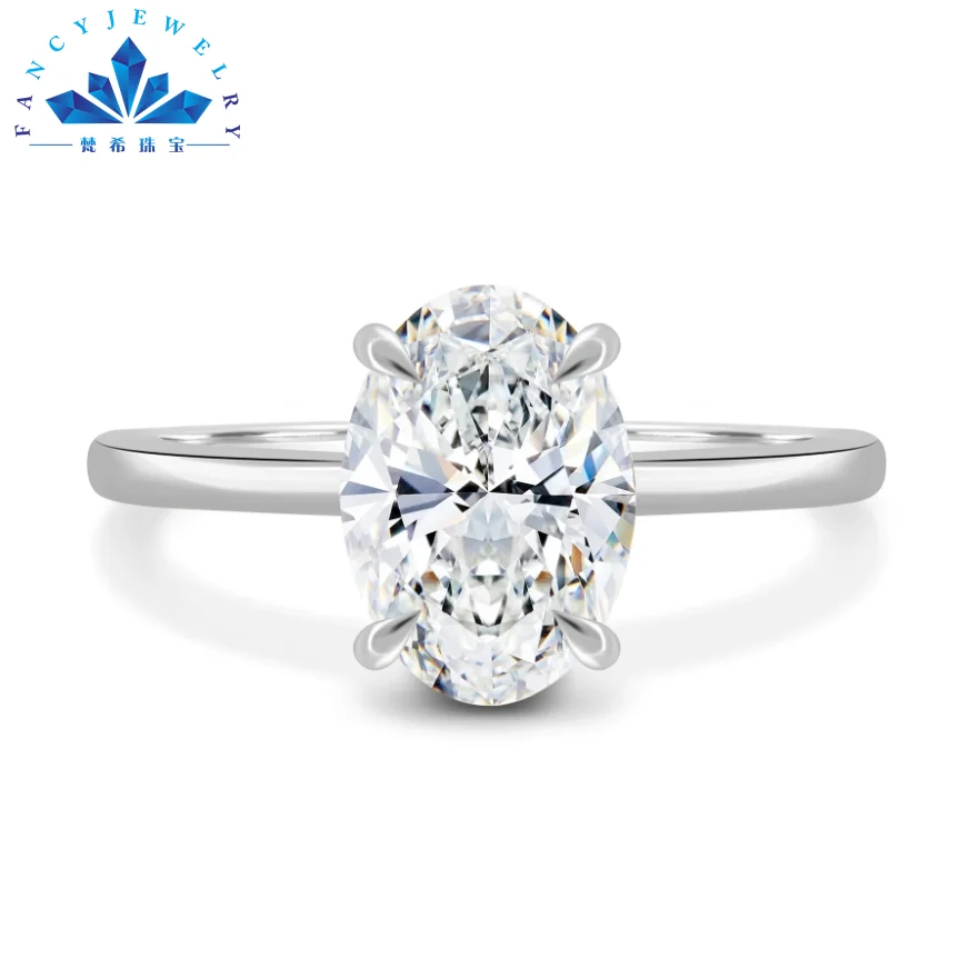 Manufacturer Wholesale 925 Sterling Silver 7*9 mm 2CT Oval Shape Solitaire D VVS Moissanite Engagement Ring For Girls