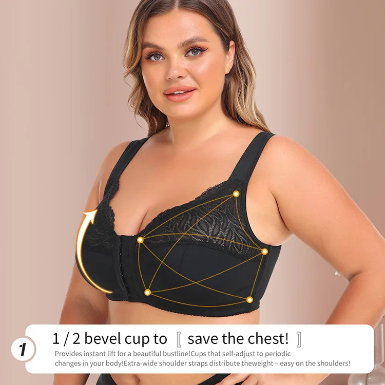 Plus Size Bra 50 Size Women Push Up Without Underwire Vest Soft Front Open Closure Bra Hook and Eye Hide Back Fat Bra Wireless