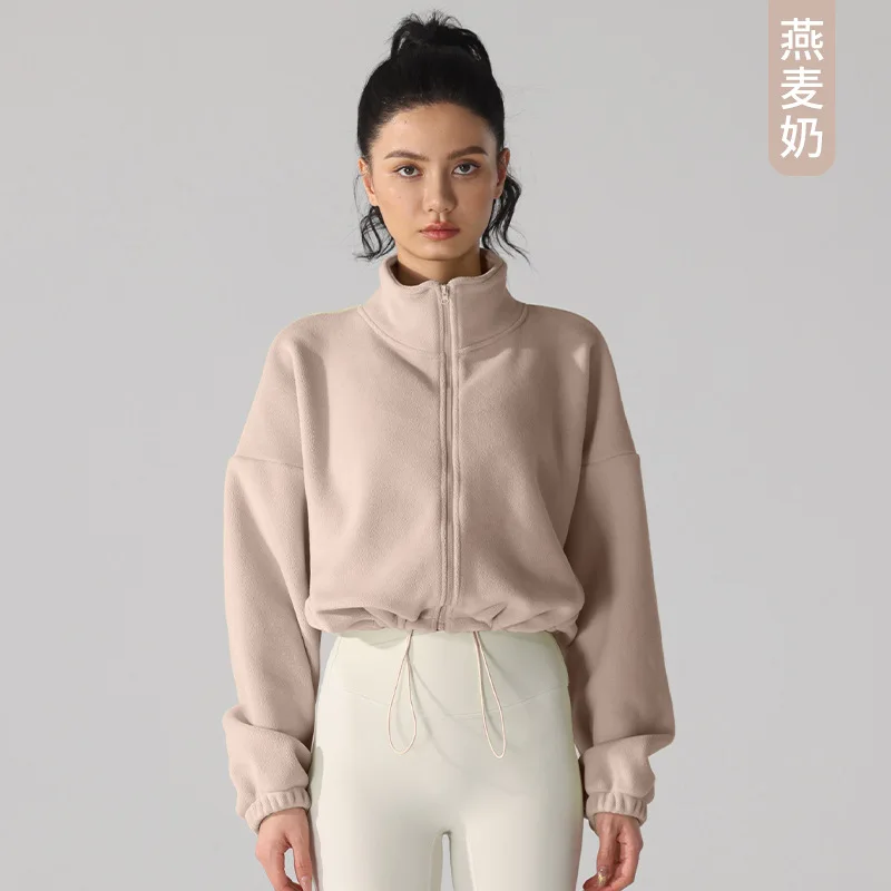 Customizable Women Crop Teddy Bear Fleece Sweatshirt Turtleneck Loose Zipper Jogging Sweatshirt Thickened Warm Fleece Jacket