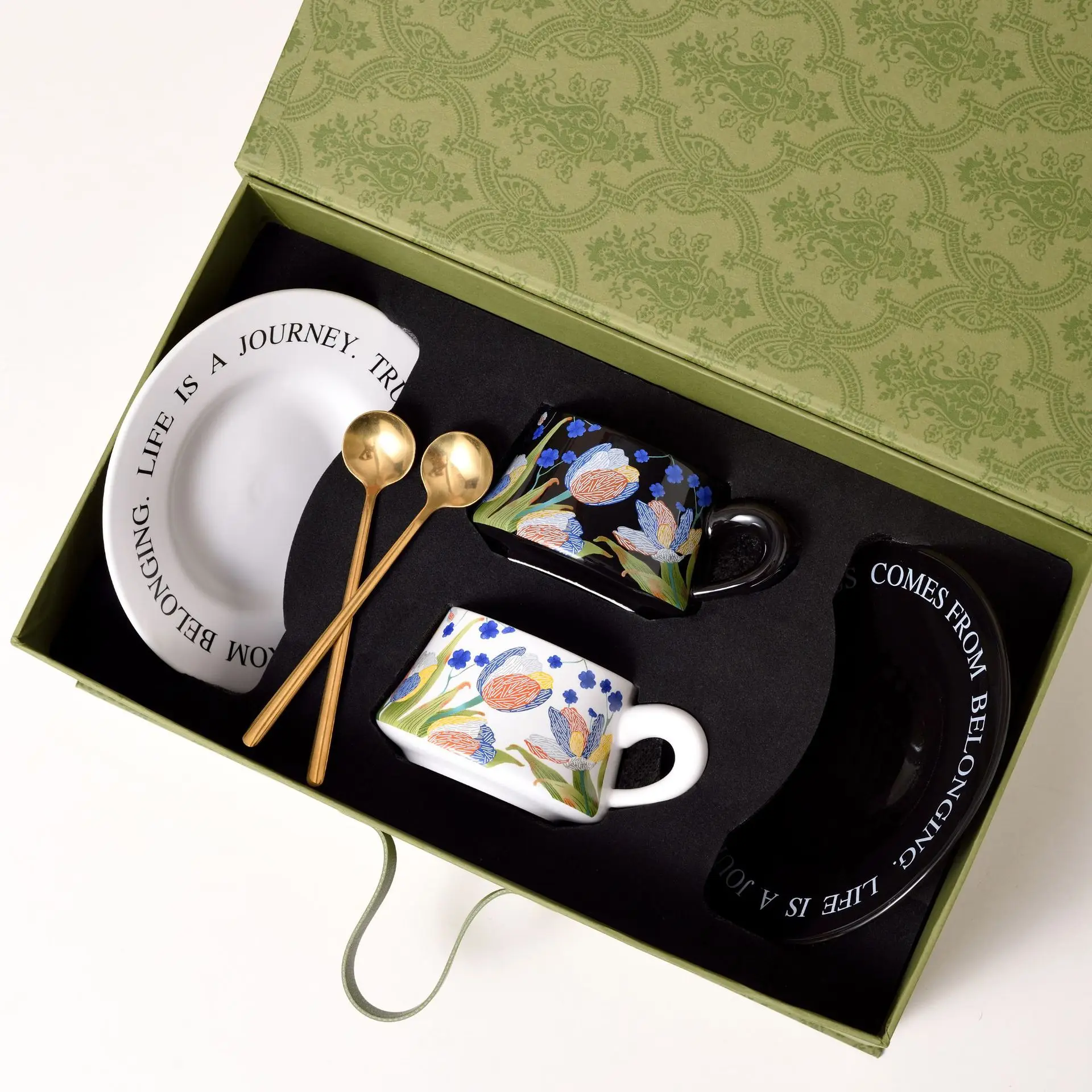 2 in 1 Coffee Cup Set Gift Box Ins Style Casual Restaurant Home Coffee Cup with handle