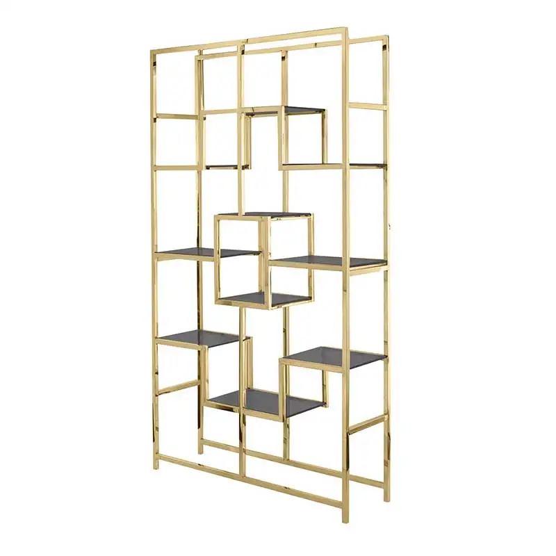 rectangular golden stainless steel frame bar glass wine shelves for wedding party