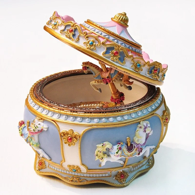 Hot sale musical carousel box colorful christmas resin musicbox