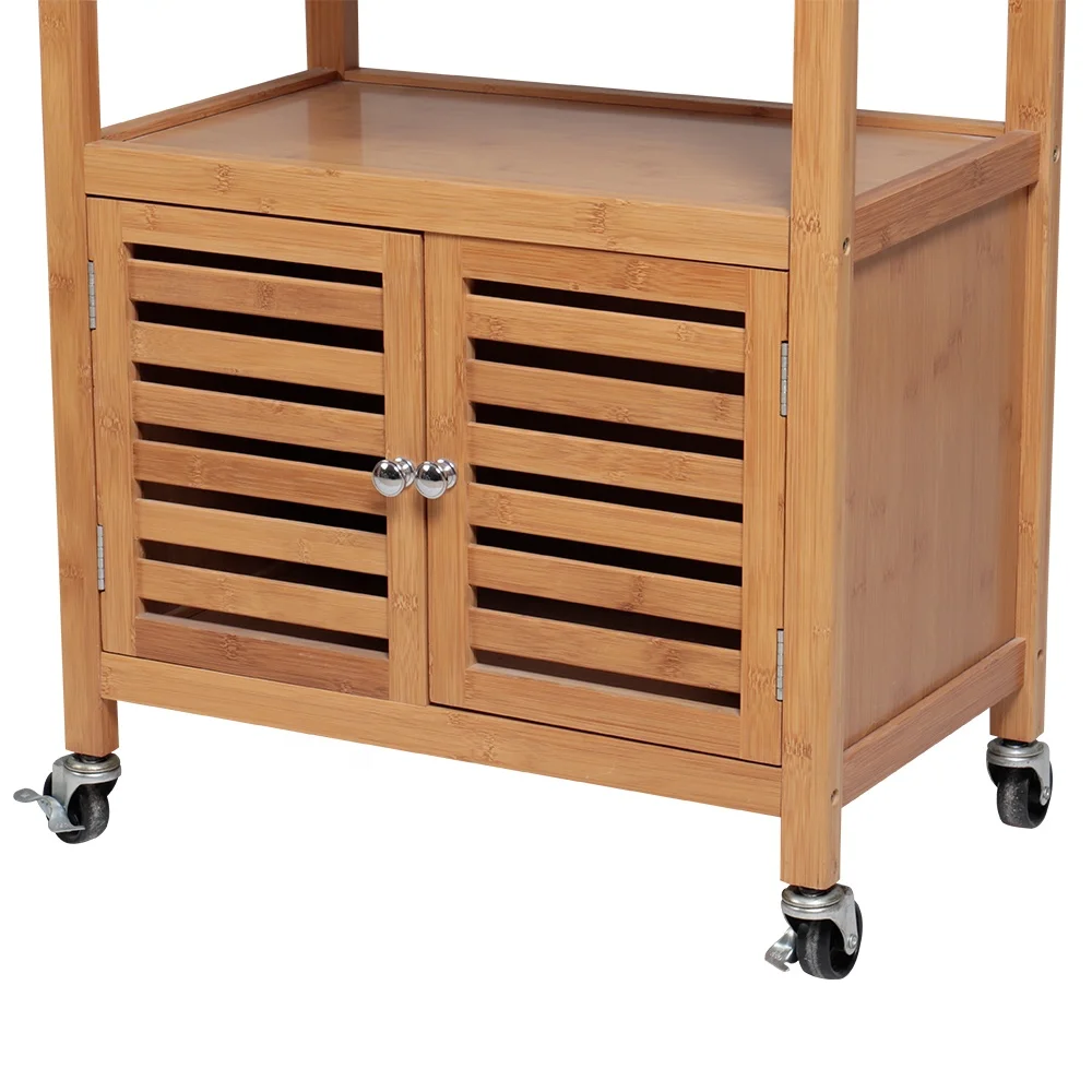 Morden movable mobile wheel wooden storage cabinet furniture serving kitchen trolley cart with baskets