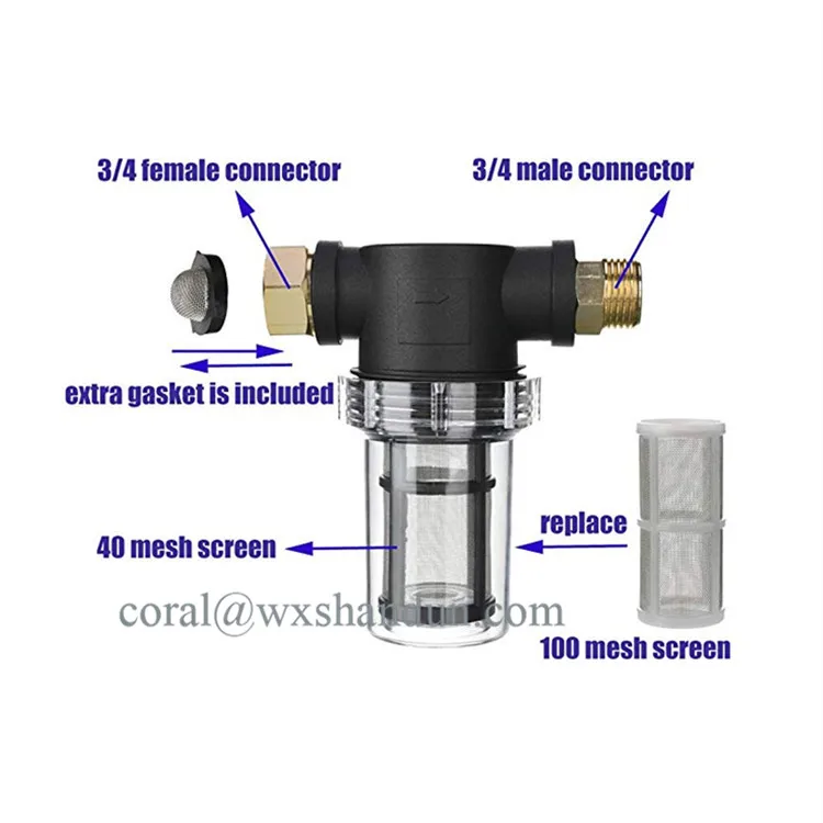 3/4  Garden Hose Filter for Pressure Washer Inlet Water, Inline filter for Sediment, 40 Mesh Screen, Extra 100