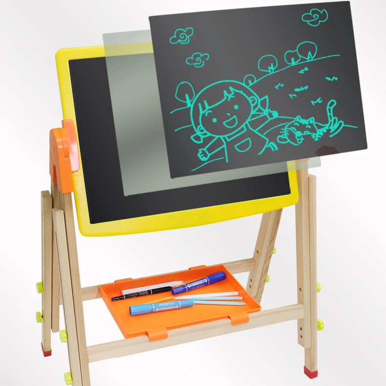 В сложенном виде деревянистая двухсторонняя Растяжка для малышей художественный мольберт сухой магнитный детская доска для рисования