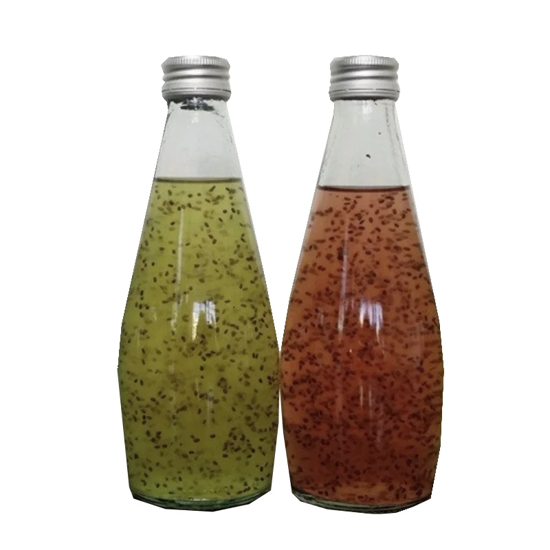 Chia seed drink with fruit flavor.