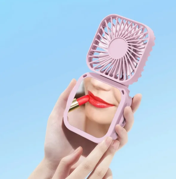Новый открытый портативный вентилятор воздушного охлаждения на шею ручной удобный Usb зарядка мини-электрический маленький складной с зеркалом