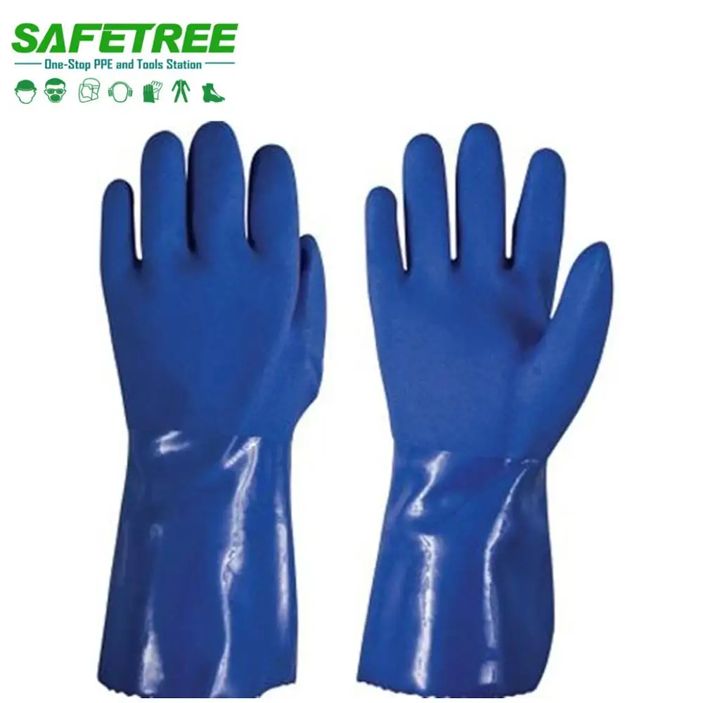 Blue PVC Double Dipped Open cuff Chemical Resistant Gloves