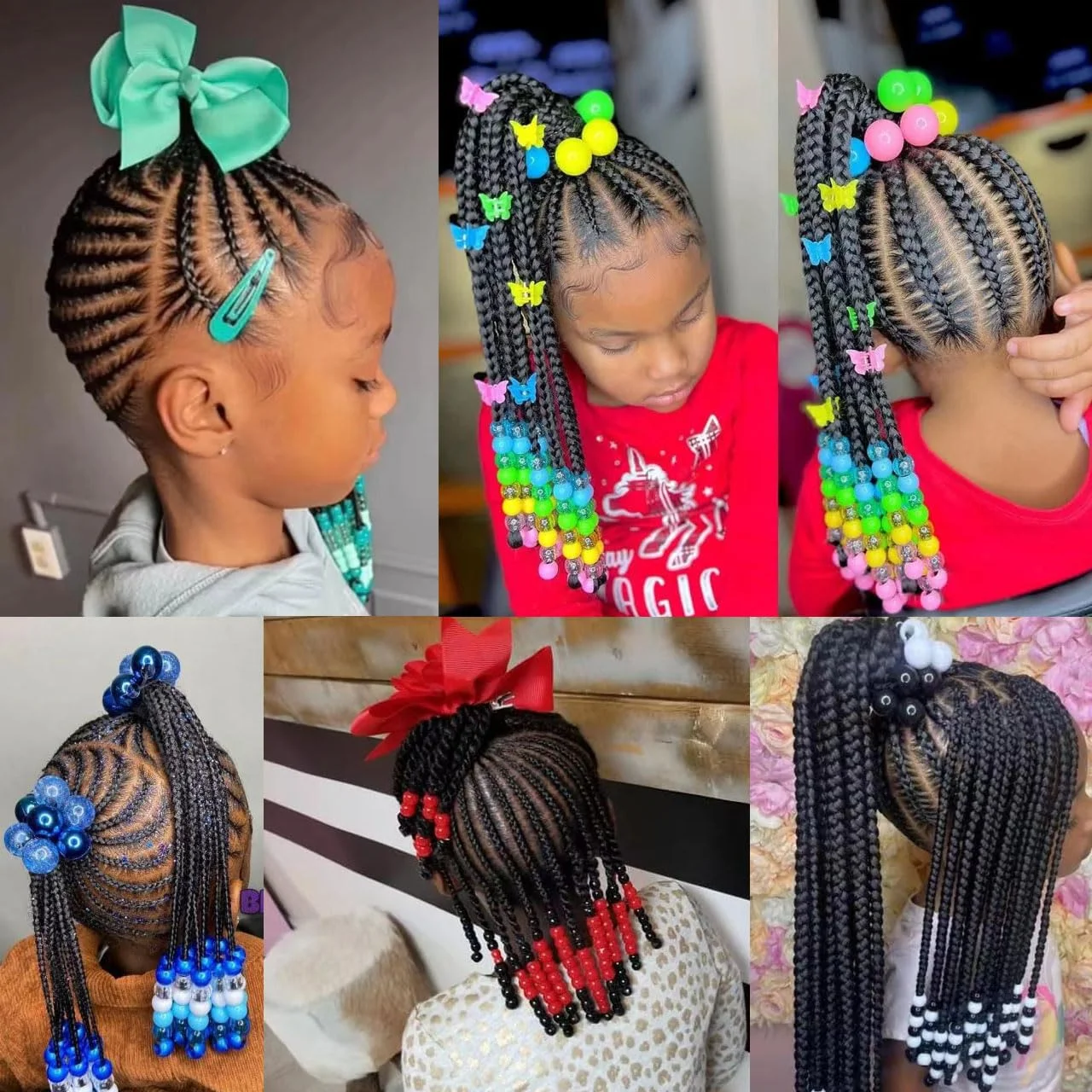 custom 5inch 8inch 10inch sengel twist kids braids elastic ponytails with colorful crochet beads with Bow Tie wholesale