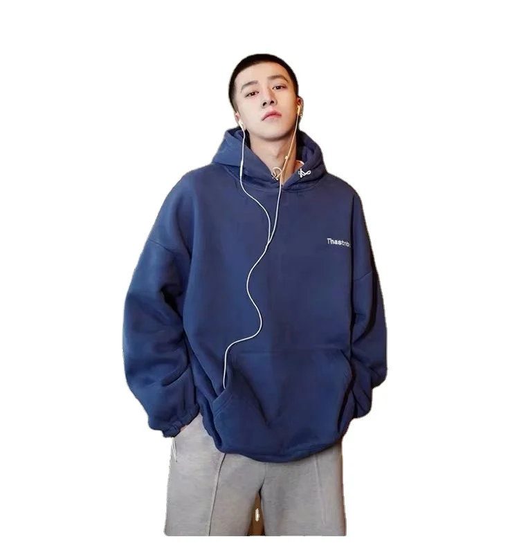 Пуловер мужской с капюшоном, плюшевый свитер с вышивкой, Свободное пальто в стиле хип-хоп, весна-осень