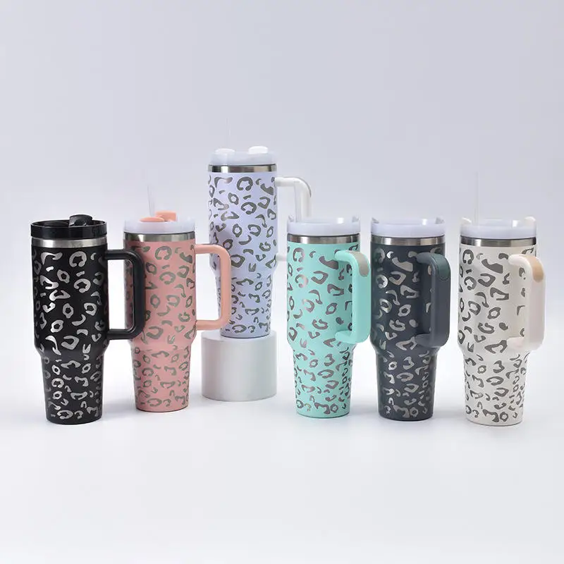 Christmas Snow Pattern 40oz Vacuum Tumbler Mugs Fashion Portable Car Stainless Steel Insulated Travel Mugs With Handle Straw