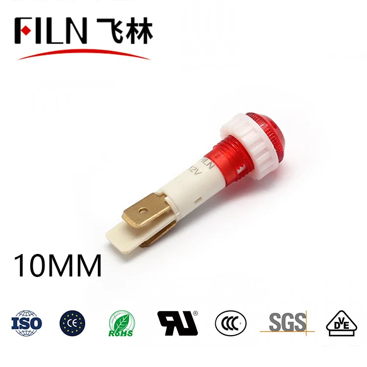 FILN 10MM Panel Mount LED Dash Light 3V 6V 12V 24V Plastic Signal lamp Red Blue Green Yellow White IP66