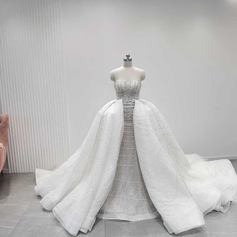 2in1 Luxury handmade wedding dress Mermaid Trumpetet Dress Long Sleeve Mermaid Dress with Beaded and Sequ